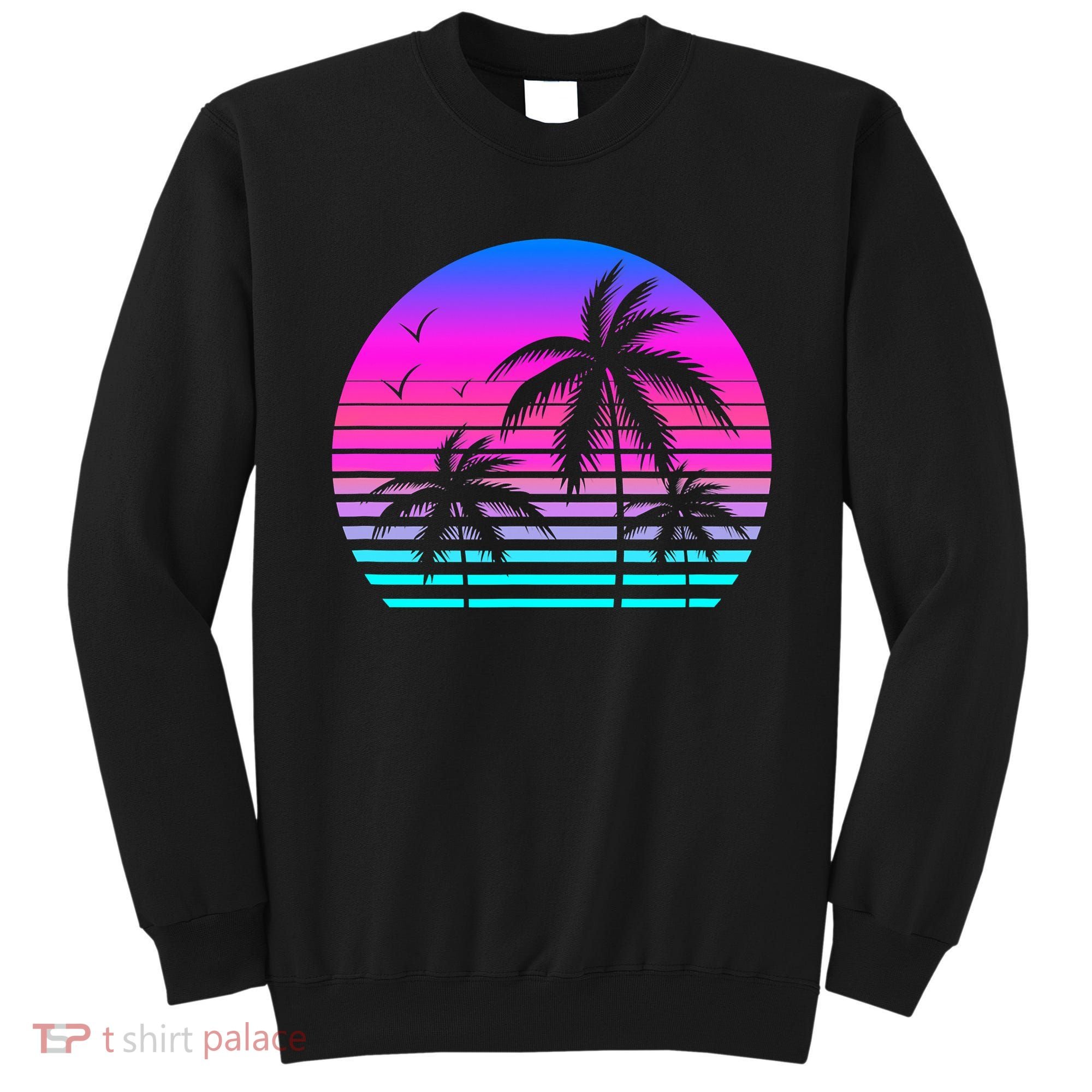 Sunset Palm Tree Cool Summer Vacation Style Vaporwave Sweatshirt