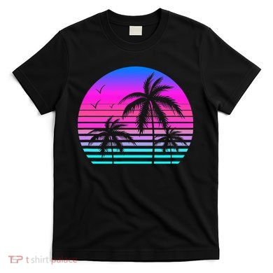 Sunset Palm Tree Cool Summer Vacation Style Vaporwave T-Shirt
