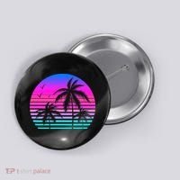 Sunset Palm Tree Cool Summer Vacation Style Vaporwave Button thumb 0