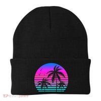 Sunset Palm Tree Cool Summer Vacation Style Vaporwave Beanie thumb 0