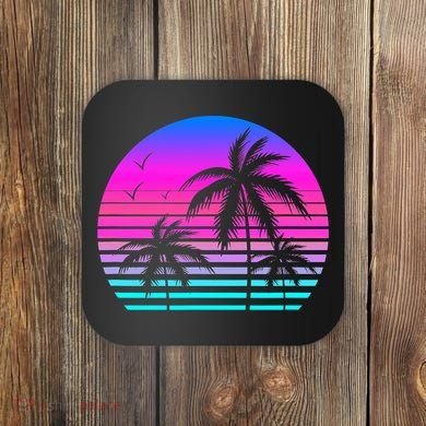 Sunset Palm Tree Cool Summer Vacation Style Vaporwave Coaster