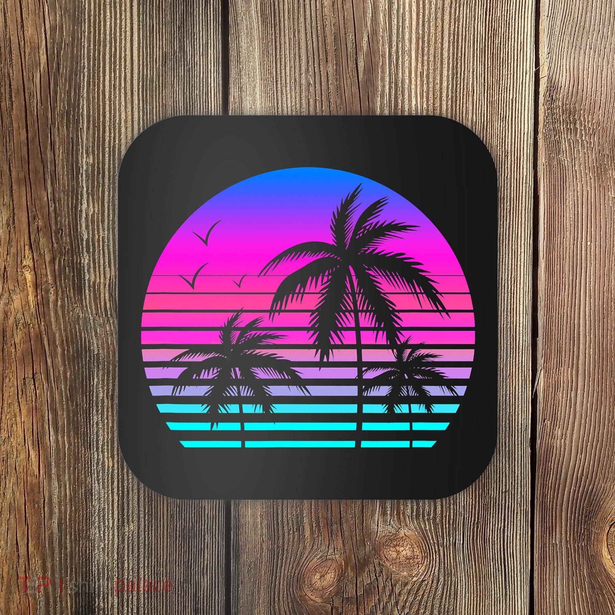 Sunset Palm Tree Cool Summer Vacation Style Vaporwave Coaster