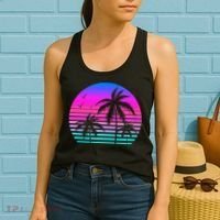 Sunset Palm Tree Cool Summer Vacation Style Vaporwave Women's Tank Top thumb 2