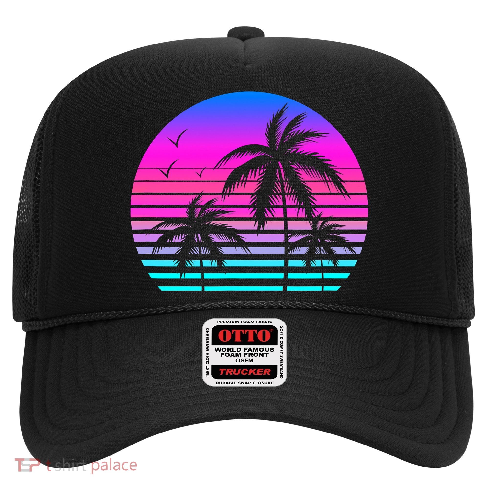 Sunset Palm Tree Cool Summer Vacation Style Vaporwave Hat