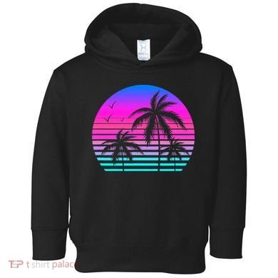Sunset Palm Tree Cool Summer Vacation Style Vaporwave Toddler Hoodie