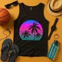 Sunset Palm Tree Cool Summer Vacation Style Vaporwave Tank Top thumb 4