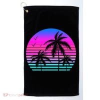 Sunset Palm Tree Cool Summer Vacation Style Vaporwave Golf Towel thumb 0