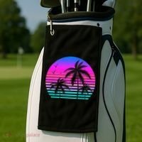 Sunset Palm Tree Cool Summer Vacation Style Vaporwave Golf Towel thumb 2