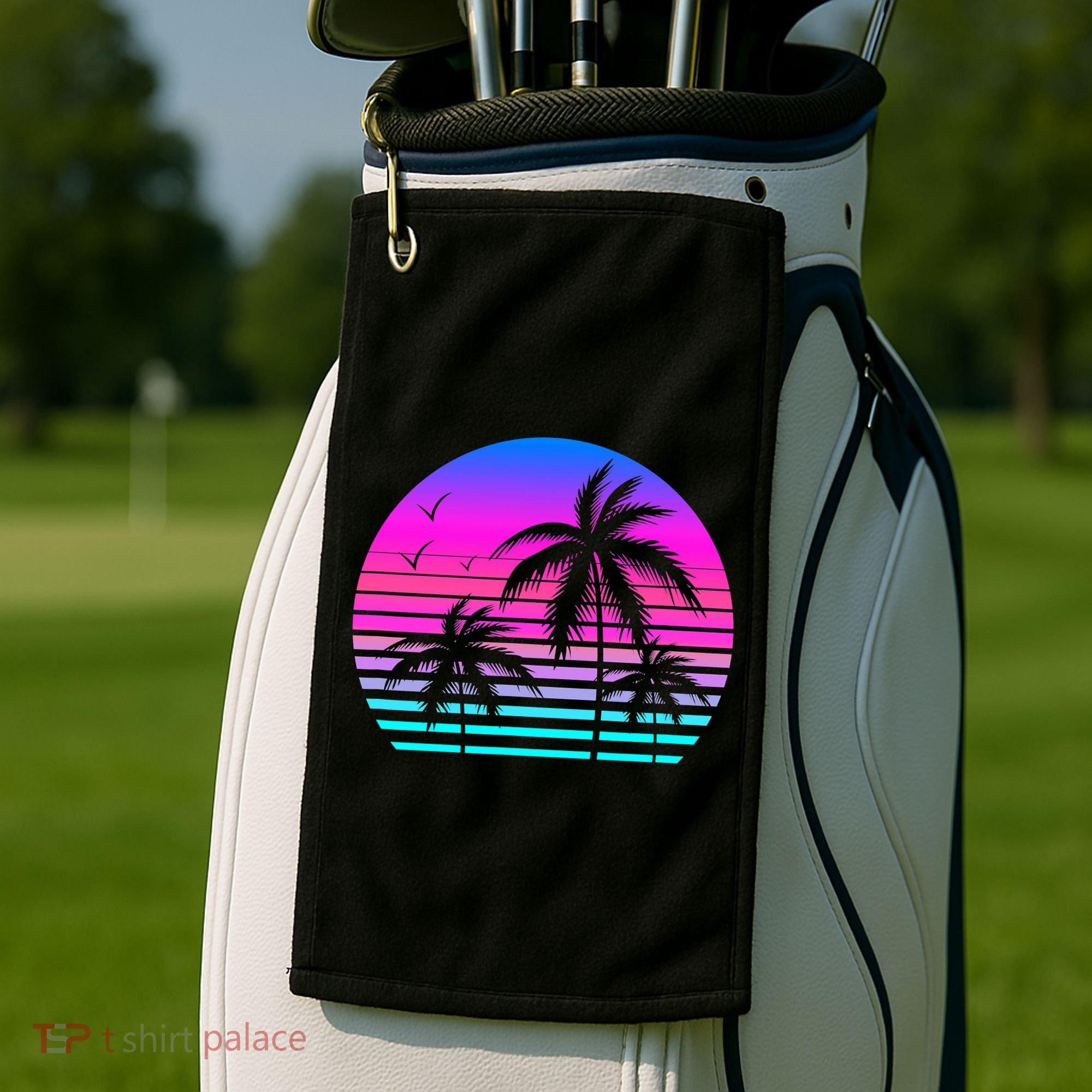 Sunset Palm Tree Cool Summer Vacation Style Vaporwave Golf Towel