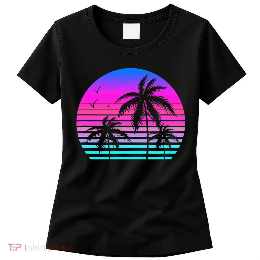 Sunset Palm Tree Cool Summer Vacation Style Vaporwave Women's T-Shirt