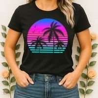 Sunset Palm Tree Cool Summer Vacation Style Vaporwave Women's T-Shirt thumb 2