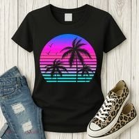 Sunset Palm Tree Cool Summer Vacation Style Vaporwave Women's T-Shirt thumb 3