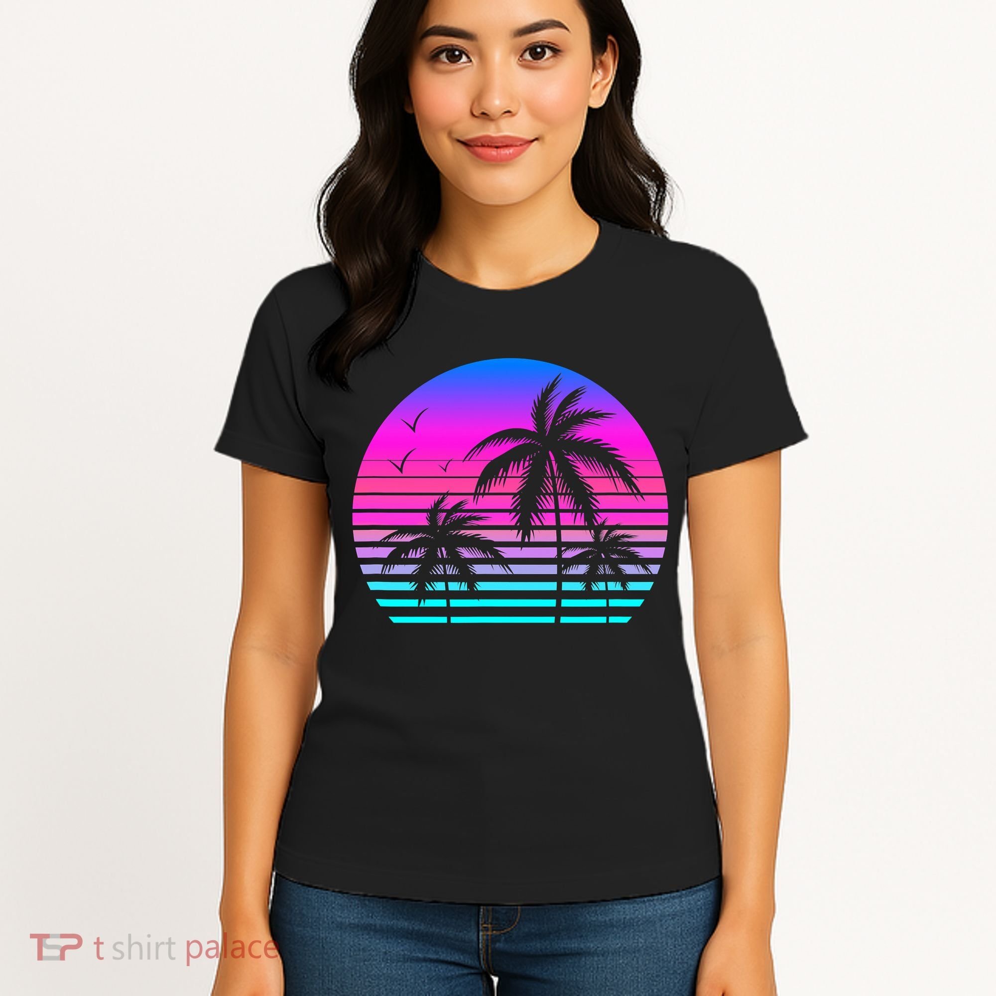 Sunset Palm Tree Cool Summer Vacation Style Vaporwave Women's T-Shirt