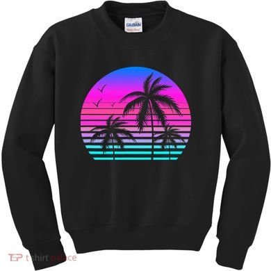 Sunset Palm Tree Cool Summer Vacation Style Vaporwave Kids Sweatshirt
