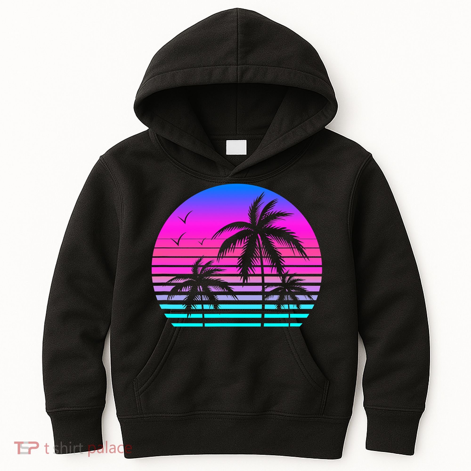 Sunset Palm Tree Cool Summer Vacation Style Vaporwave Kids Hoodie