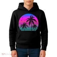 Sunset Palm Tree Cool Summer Vacation Style Vaporwave Kids Hoodie thumb 4