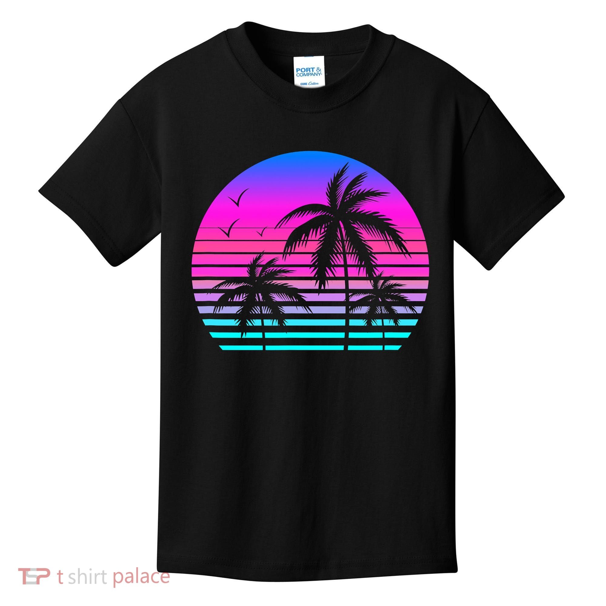 Sunset Palm Tree Cool Summer Vacation Style Vaporwave Kids T-Shirt