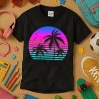 Sunset Palm Tree Cool Summer Vacation Style Vaporwave Kids T-Shirt thumb 3