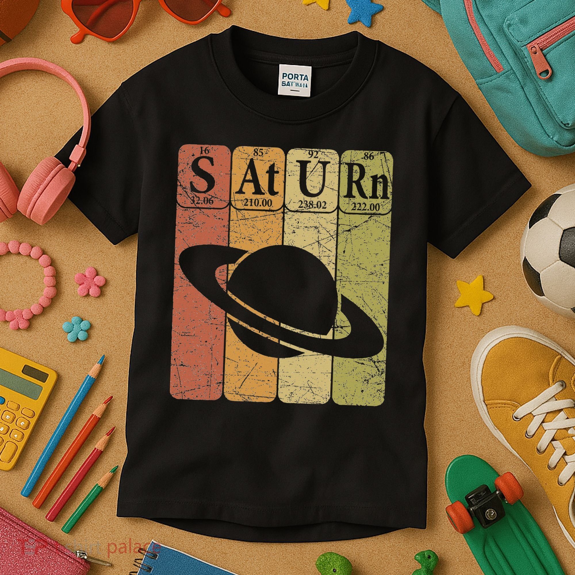 Saturn Periodic Table Elements Saturn Planet Space Nerd Kids T-Shirt