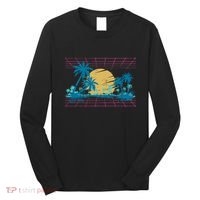 Sunset Palm Trees Beach 80s Art Vaporwave Tropical Summer Long Sleeve Shirt thumb 0
