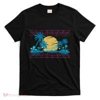 Sunset Palm Trees Beach 80s Art Vaporwave Tropical Summer T-Shirt thumb 0