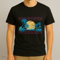 Sunset Palm Trees Beach 80s Art Vaporwave Tropical Summer T-Shirt thumb 3