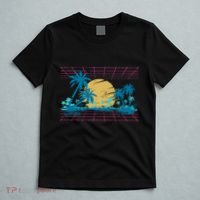 Sunset Palm Trees Beach 80s Art Vaporwave Tropical Summer T-Shirt thumb 5