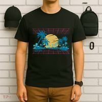 Sunset Palm Trees Beach 80s Art Vaporwave Tropical Summer T-Shirt thumb 6