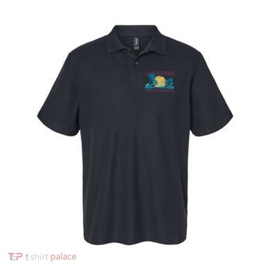 Sunset Palm Trees Beach 80s Art Vaporwave Tropical Summer Polo