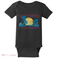 Sunset Palm Trees Beach 80s Art Vaporwave Tropical Summer Baby Bodysuit thumb 0