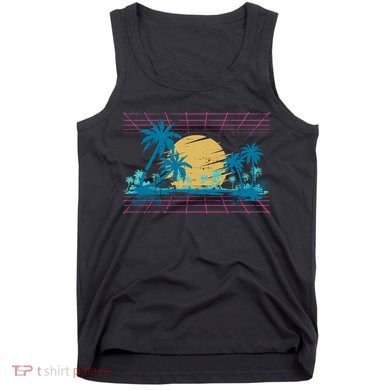 Sunset Palm Trees Beach 80s Art Vaporwave Tropical Summer Tank Top