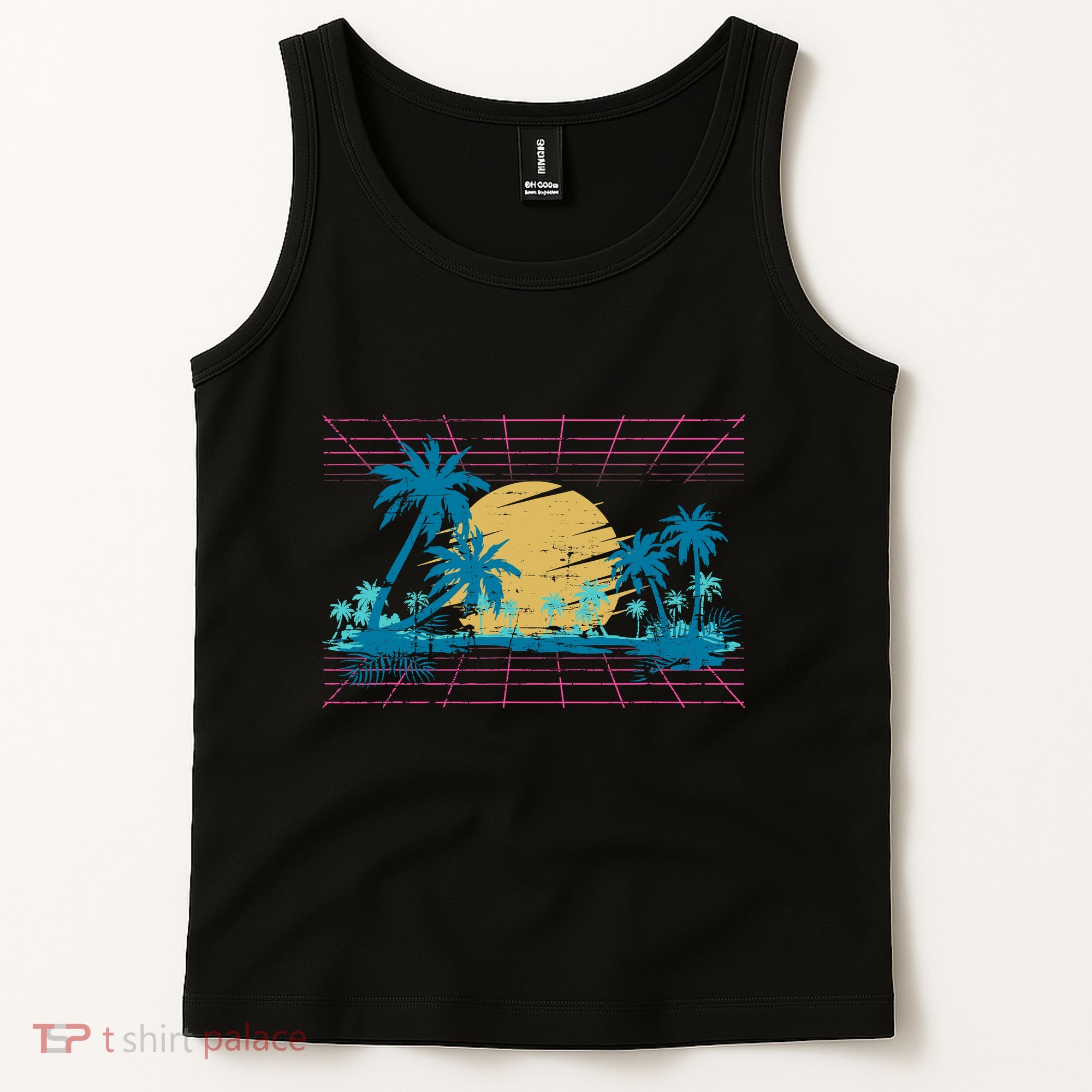 Sunset Palm Trees Beach 80s Art Vaporwave Tropical Summer Tank Top