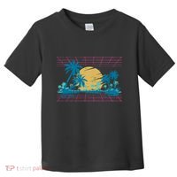 Sunset Palm Trees Beach 80s Art Vaporwave Tropical Summer Toddler T-Shirt thumb 0