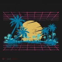 Sunset Palm Trees Beach 80s Art Vaporwave Tropical Summer Toddler T-Shirt thumb 4