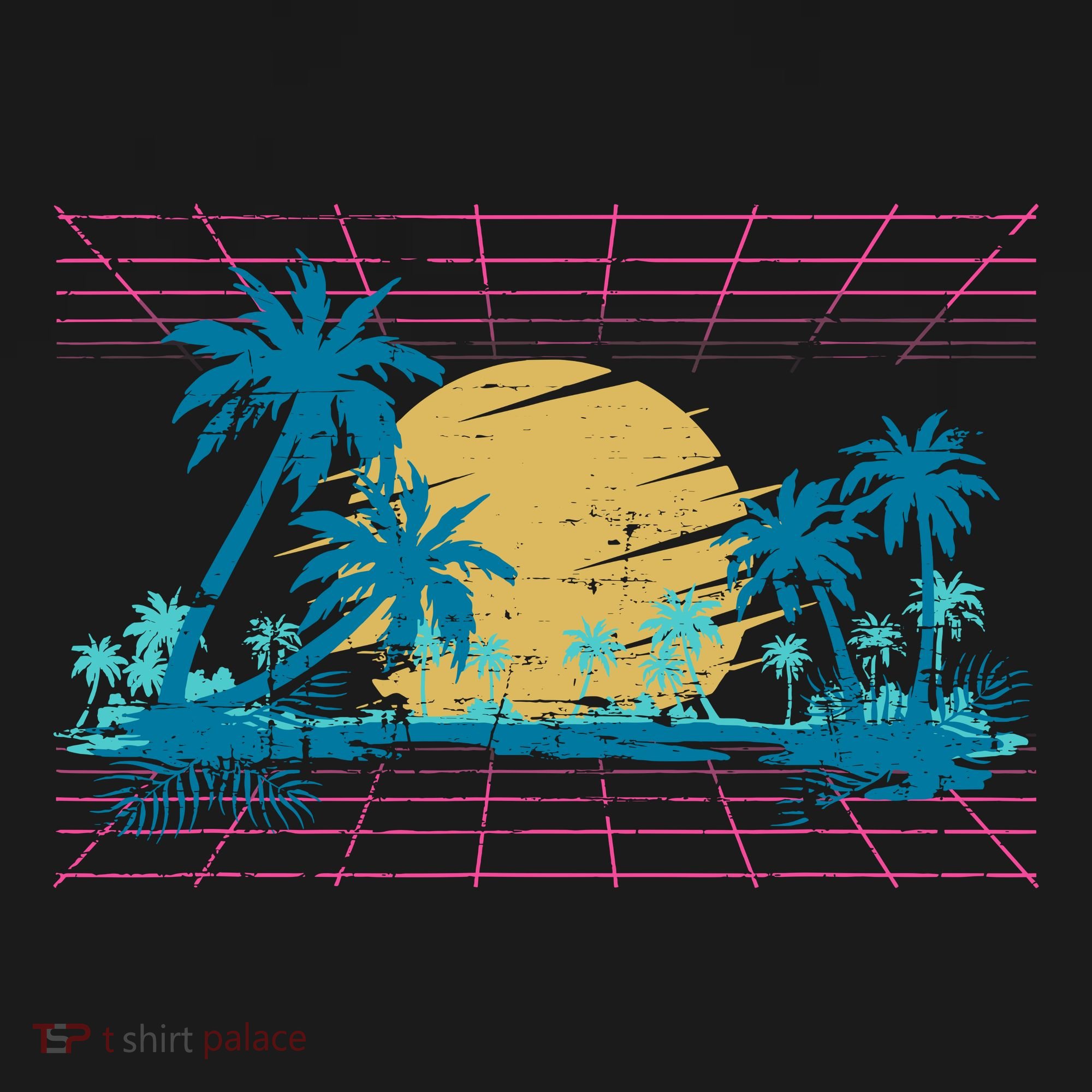 Sunset Palm Trees Beach 80s Art Vaporwave Tropical Summer Toddler T-Shirt