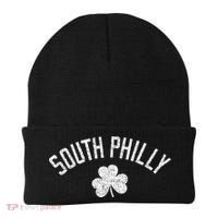 South Philly Text Irish Shamrock Distressed White Beanie thumb 0