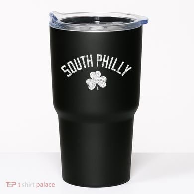 South Philly Text Irish Shamrock Distressed White Tumbler