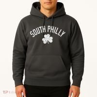 South Philly Text Irish Shamrock Distressed White Hoodie thumb 2