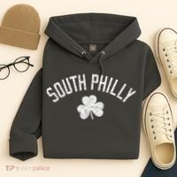 South Philly Text Irish Shamrock Distressed White Hoodie thumb 4
