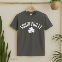 South Philly Text Irish Shamrock Distressed White T-Shirt thumb 2