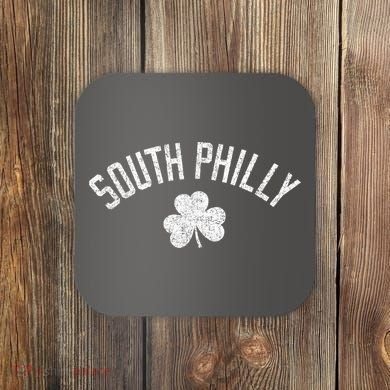 South Philly Text Irish Shamrock Distressed White Coaster