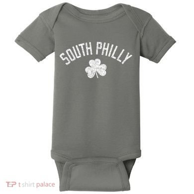 South Philly Text Irish Shamrock Distressed White Baby Bodysuit