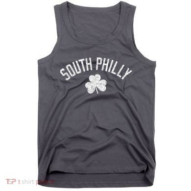 South Philly Text Irish Shamrock Distressed White Tank Top