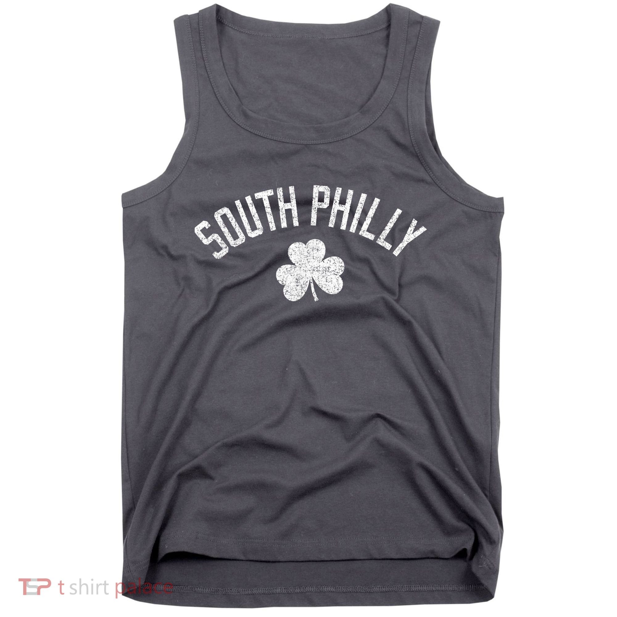 South Philly Text Irish Shamrock Distressed White Tank Top