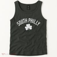 South Philly Text Irish Shamrock Distressed White Tank Top thumb 2