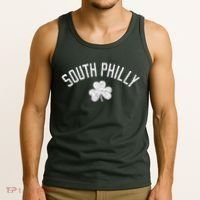 South Philly Text Irish Shamrock Distressed White Tank Top thumb 3