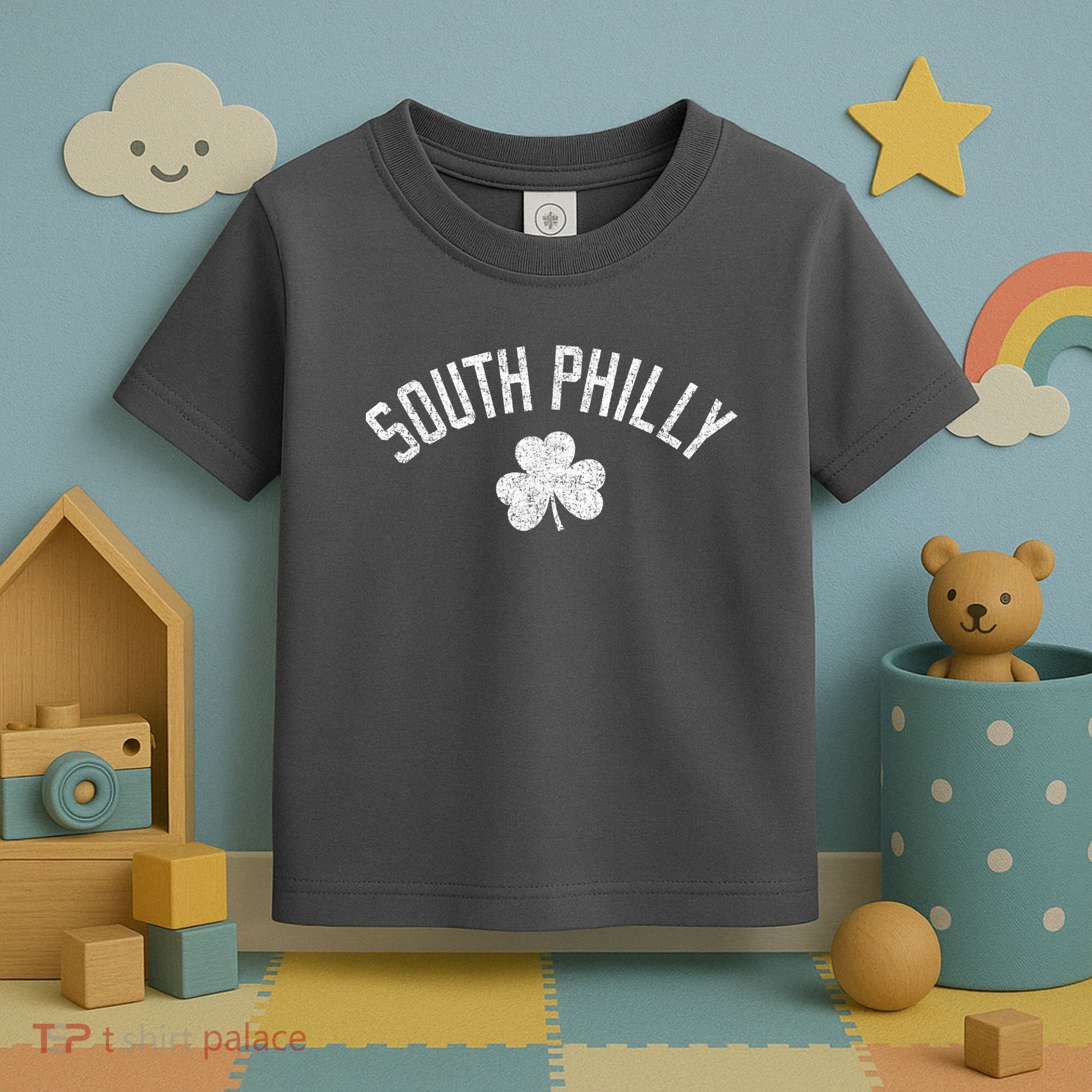 South Philly Text Irish Shamrock Distressed White Toddler T-Shirt