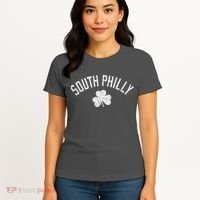 South Philly Text Irish Shamrock Distressed White Women's T-Shirt thumb 4
