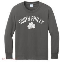 South Philly Text Irish Shamrock Distressed White Kids Long Sleeve Shirt thumb 0
