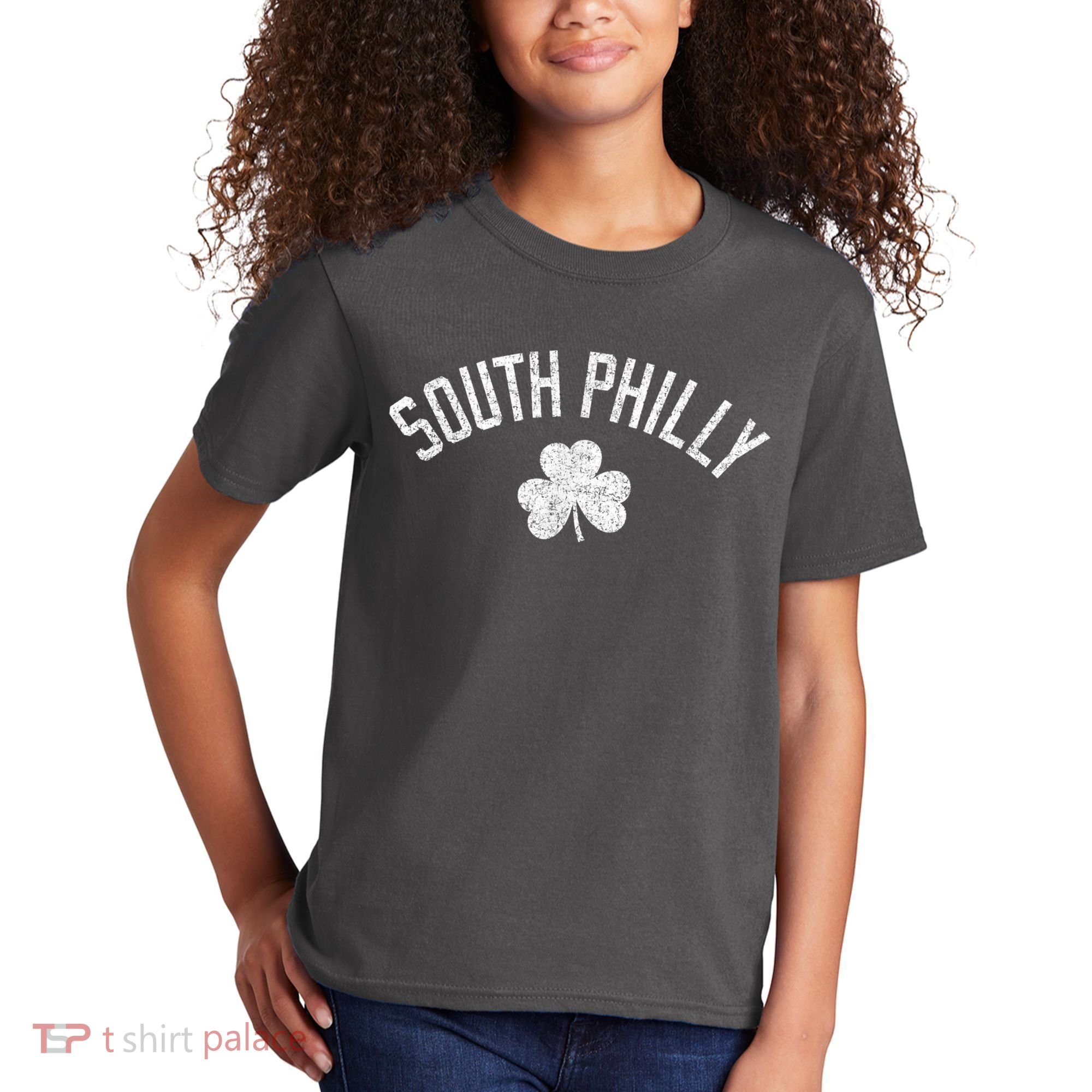 South Philly Text Irish Shamrock Distressed White Kids T-Shirt
